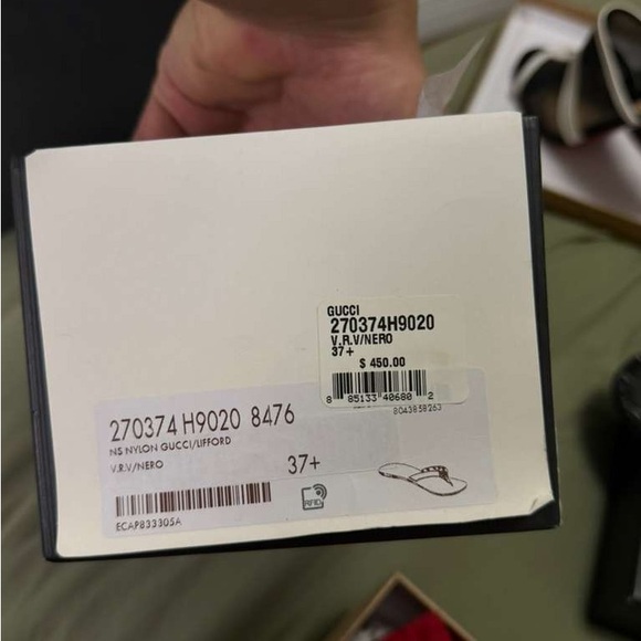 Gucci Black Leather Thong Sandal with Green-Red Web and Gold GG - Picture 2 of 4